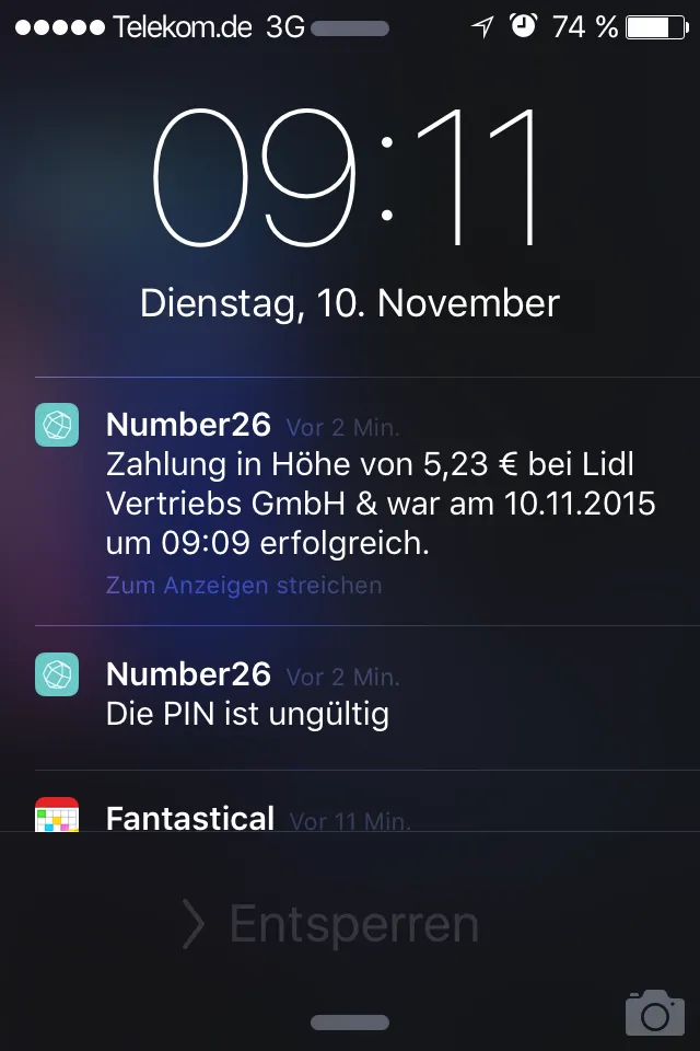 Push-Notifications von Number26
